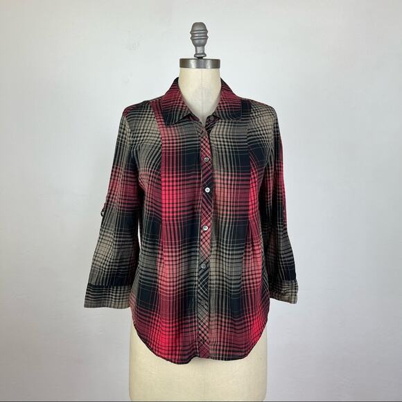 Joie Plaid Button Front Top - Picture 1 of 7
